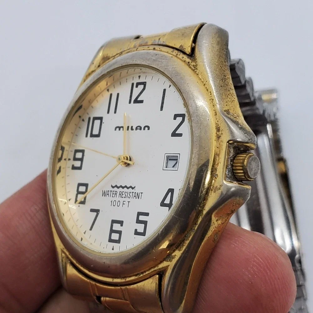 VTG‎ Milan Men's Watch 42MM Gold Dial Date Gold Bracelet Band 7.5